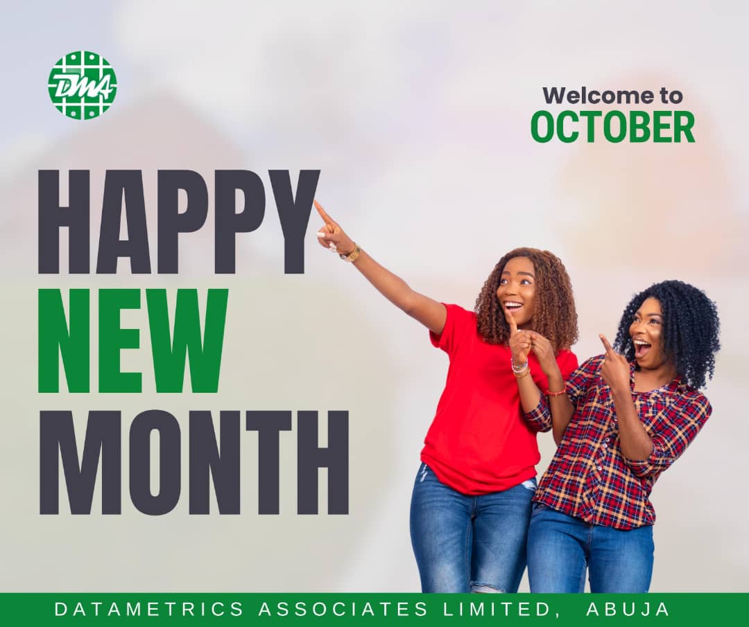 datametricsng's tweet photo. Happy New Month of October 🎈
And Happy 63rd Independence Day Anniversary, Nigeria! 🇳🇬🎈
May the new month and the new year bring good tidings 🎈

#happynewmonth #October
#DatametricsAssociatesLtd
#QualityResearch equals #EvidenceForAction
#ResearchWorksHere https://t.co/66gbnIdeSC