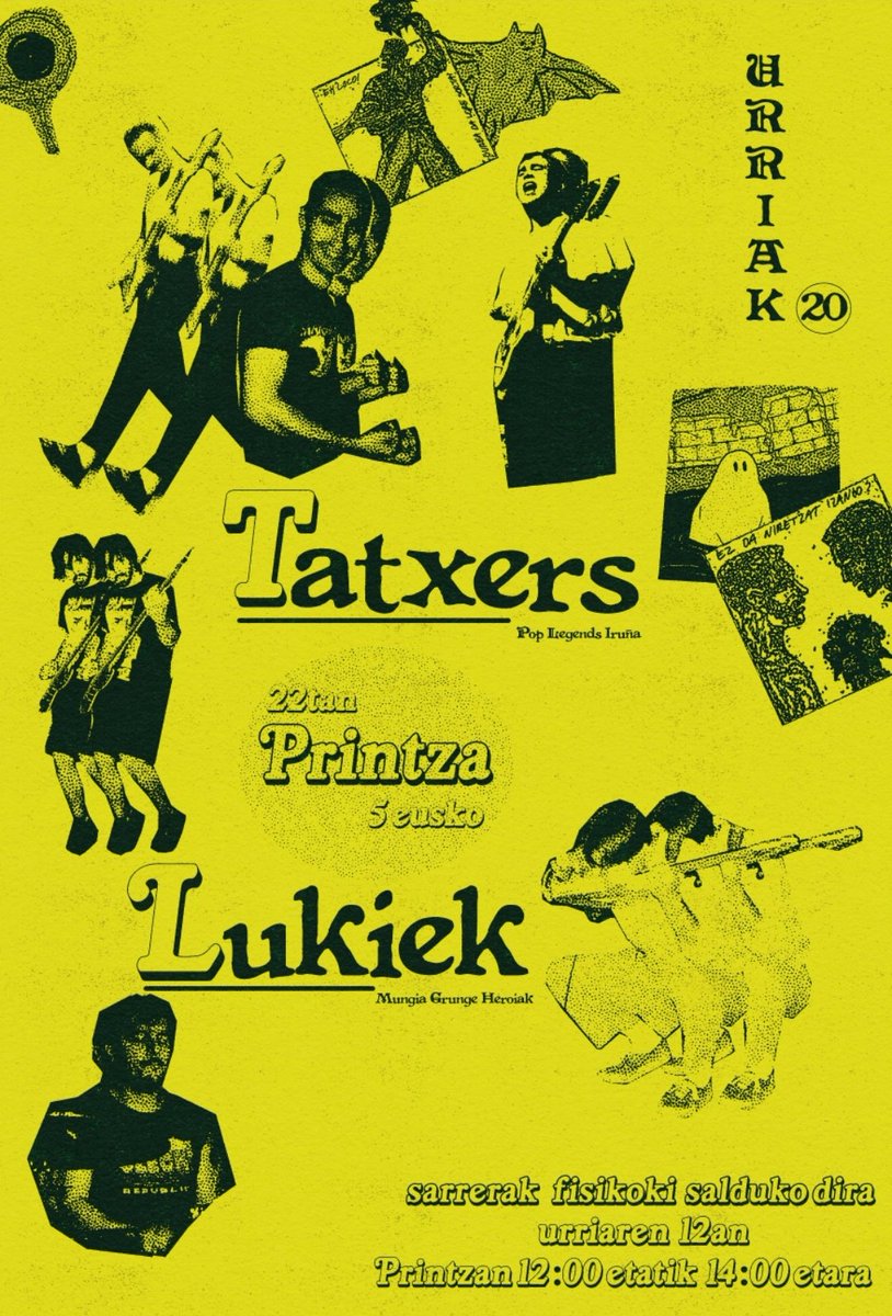 🌟💥 KONTZERTUAK 💥🌟

🗓️ Urriak 20 / 22:00

TATXERS 
LUKIEK <a href="/Lukiektaldea/">Lukiek</a>

*Sarrerak urriaren 12an Printzan salgai, 12:00-14:00 bitartean. Pertsonako bi sarrera erosi ahal izango dira.