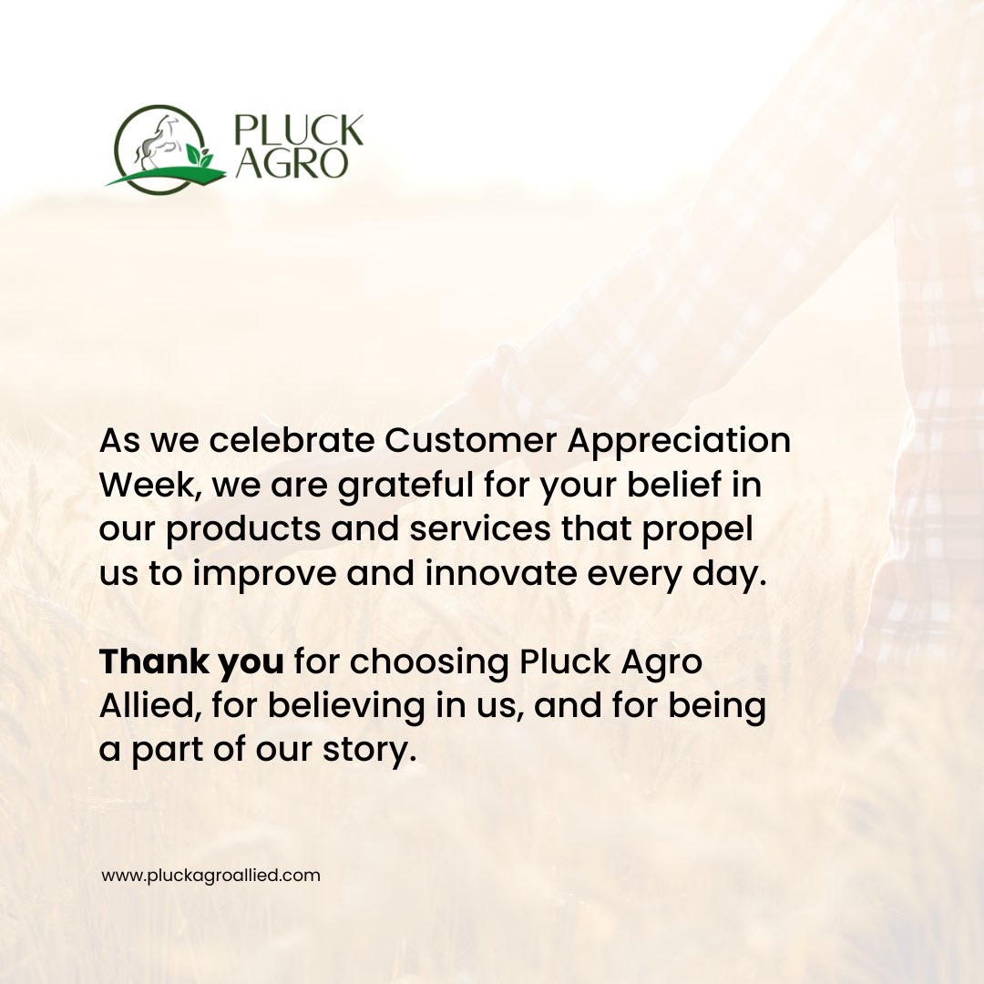 PluckAgroAllied's tweet photo. We know that you have many choices when it comes to agricultural products and services, and we are honored that you choose us. We are committed to providing you with the highest quality products and services, as well as excellent customer support. 👌💯
#customerserviceweek https://t.co/tvhwKWo7LG