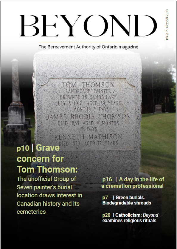 Free #Family magazine goes #Beyond with a #Mother & #Daughter at 2 #Gravesites of unofficial #GroupOfSeven artist #TomThomson. + Read about #Biodegradable #Shrouds #Cemeteries #Cremations ... in #OwenSound #Toronto #Mississauga & northern #Ontario. thebao.ca/beyond-bao-mag…