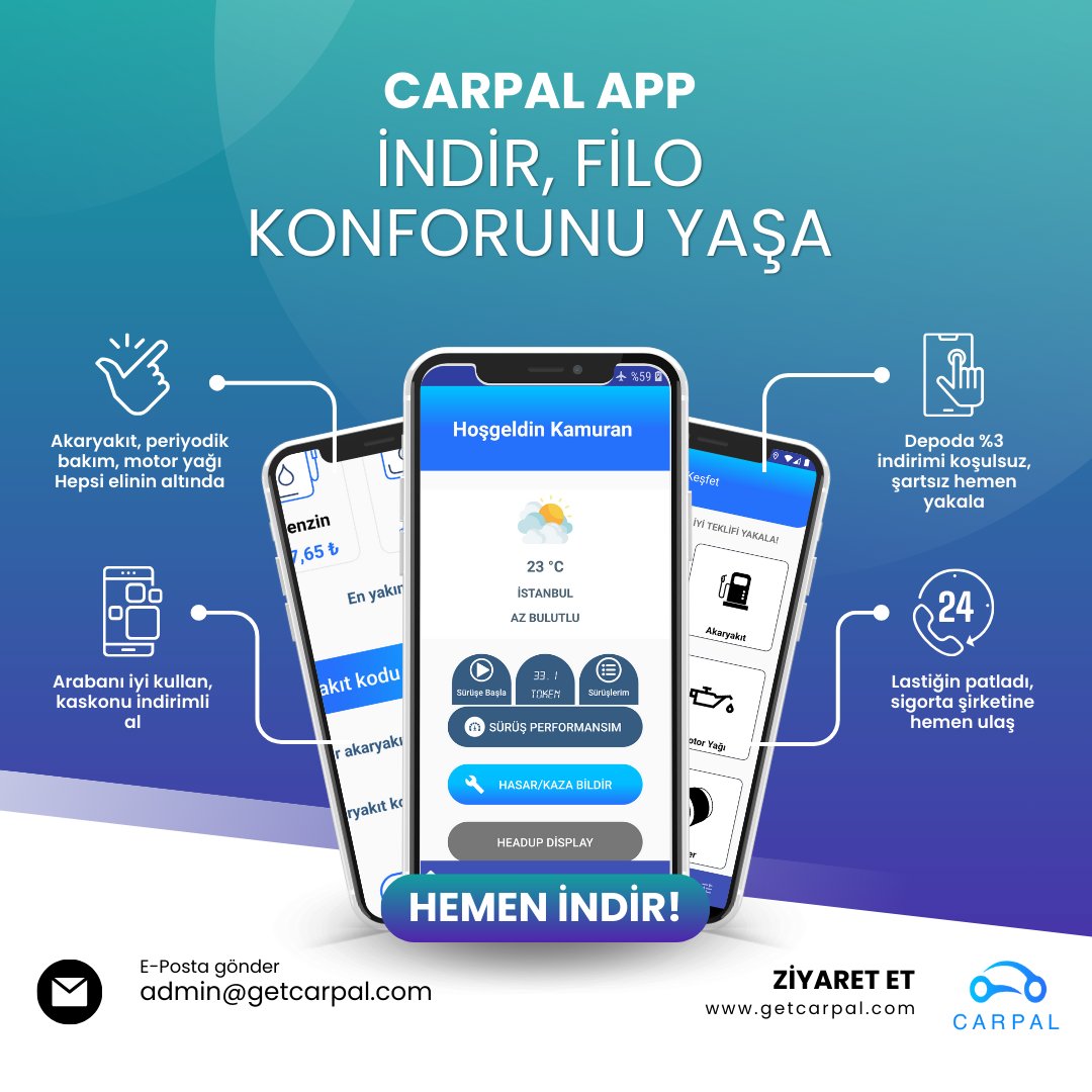 CarPal App Android'de! Yakıt, bakım, motor yağı ve daha fazlası tek bir uygulamada. Artık aracınızı yönetmek ve kaskonuzu indirimli almak çok daha kolay. Hemen indirin ve avantajları keşfedin! #CarPalApp #AkıllıSürüş #İndirim <a href="/AnaTechLabs/">AnatolianTechLabs</a> <a href="/KamuranCan53205/">Kamuran Candan</a>