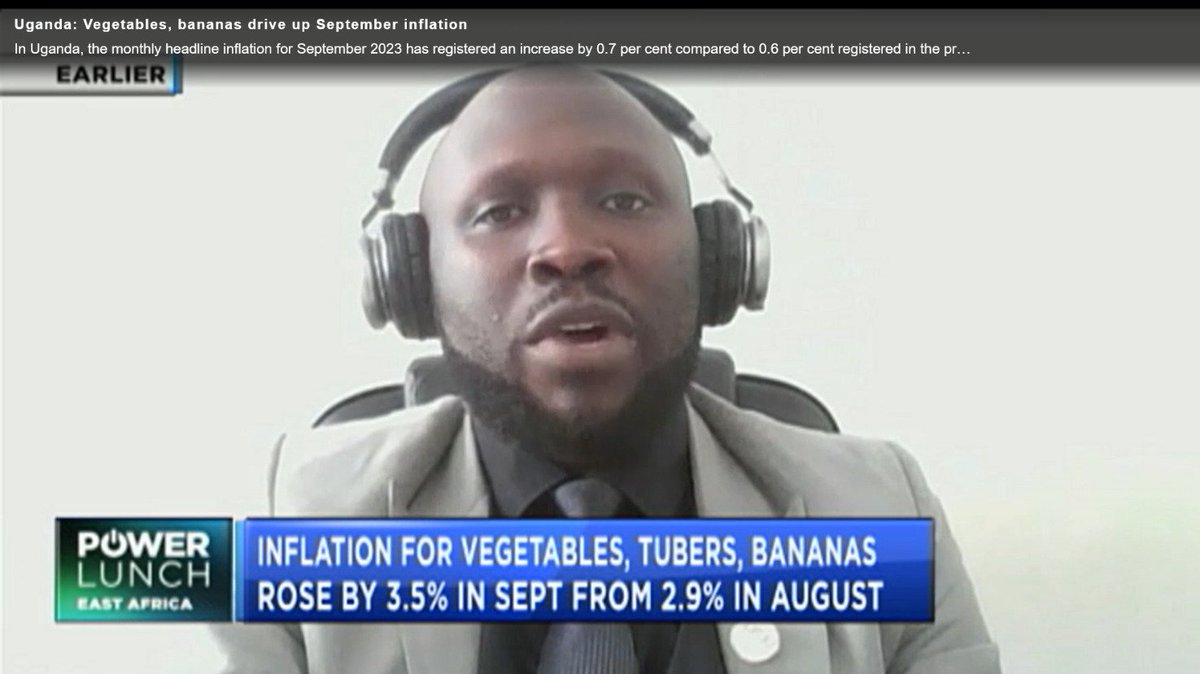Earlier in the day, I had an interview with @cnbcafrica on the drop in Uganda's inflation. The Annual Inflation as measured by the CPI for Uganda for the 12 months to September 2023 is registered at 2.7 percent compared to 3.5 percent registered in the year ended August 2023