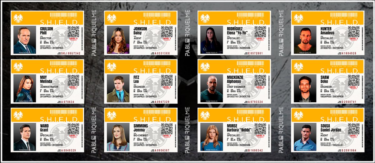 olbap_twitch's tweet photo. Here I bring you some new designs I've made, and they've been quite a challenge 🤠
These are identification cards for the characters of @AgentsofSHIELD 
Each one is edited with the specific features of each character 🤯
#agentsofshield #agentesdeshield #MarvelStudios https://t.co/kuRViONlTZ