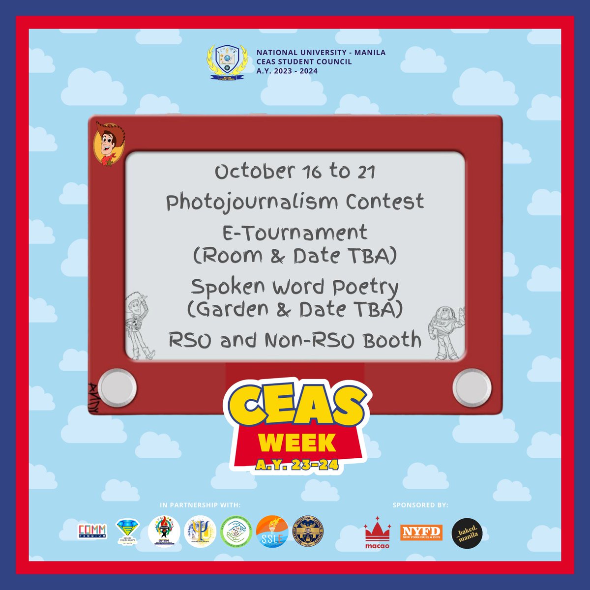 nuceassc's tweet photo. CEAS ADVISORY

As advised by the college dean, we regret to inform you that the CEAS Week 2023 is moved to a later date.
 
#CEASSC 
#CEASSC2324 
#CEASelessService

Read more at: https://t.co/7gW7TWW21W https://t.co/QPvzAywoaf