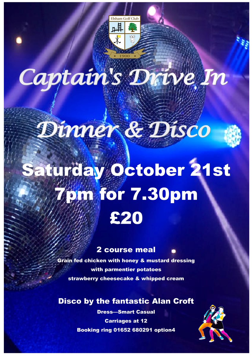 On Saturday 21st October we have the Captains Drive in Dinner &amp; Disco <a href="/ElshamGolfClub/">Elsham Golf Club</a> Plenty of <a href="/RyderCupEurope/">Ryder Cup Europe</a> tunes to dance too #RyderCupEurope #Golf #disco 🔥