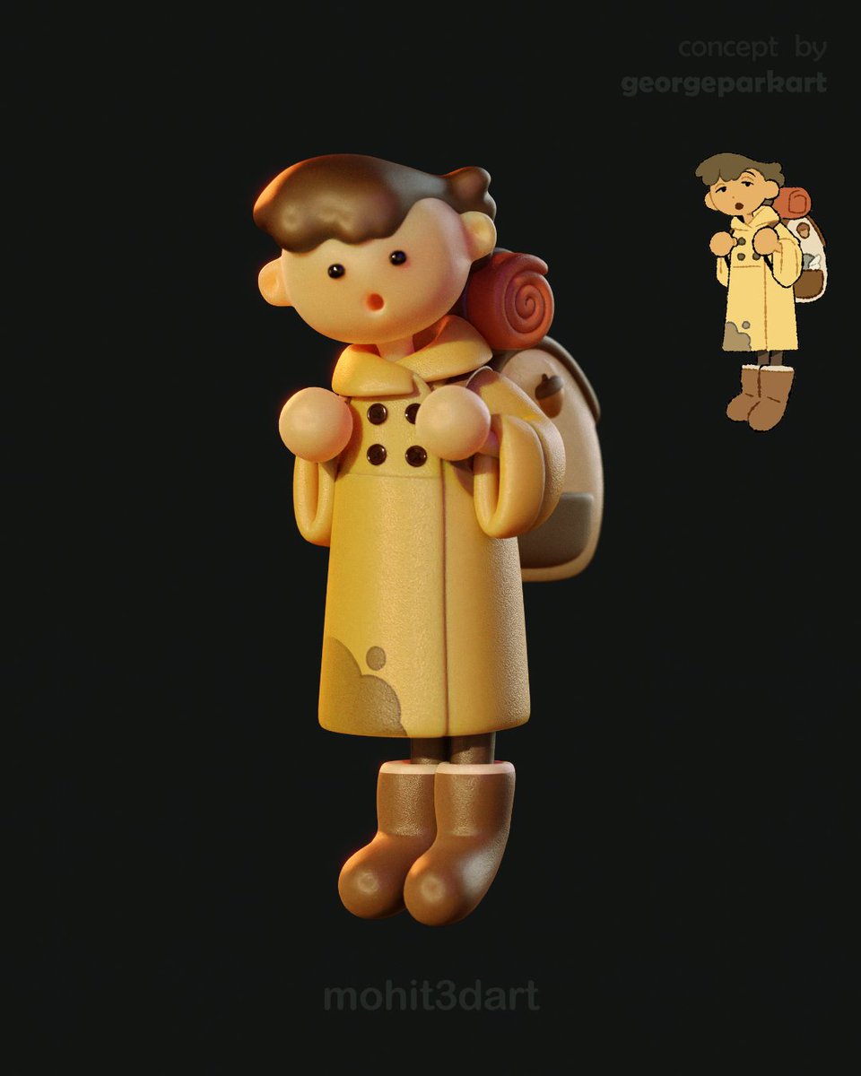 mohit3dart's tweet photo. 📒🍂 • 3d rendition of a character from the character design series "Way Back Home" by @georgeparkart • #b3d https://t.co/chGvJq61o8