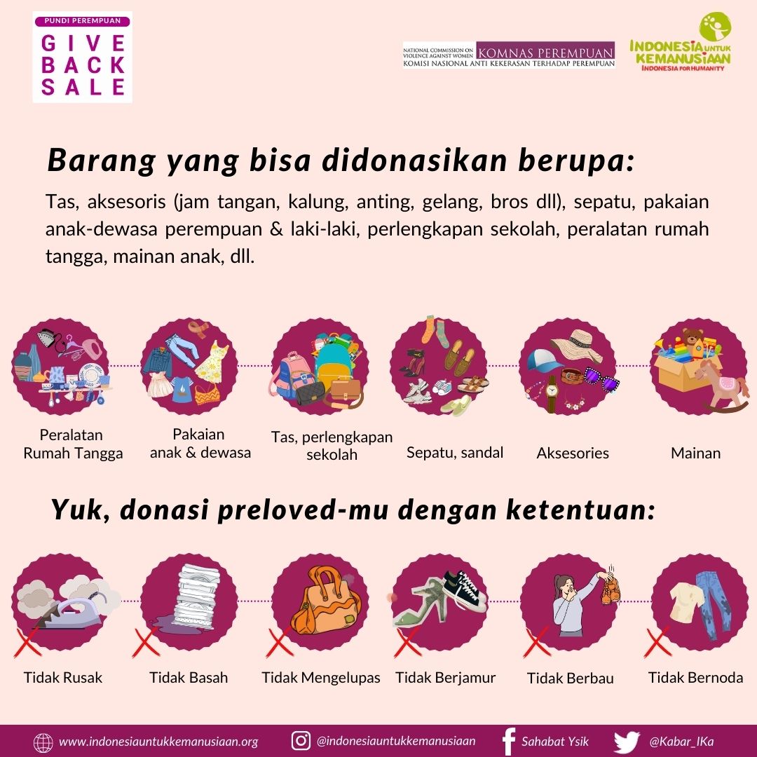 kabar_IKa's tweet photo. Hallo, Sahabat IKa!

Dalam waktu dekat ini Indonesia untuk Kemanusiaan (IKa) bersama Komnas Perempuan akan kembali menggelar acara Give Back Sale (GBS) Pundi Perempuan. https://t.co/TZrqdWV7db