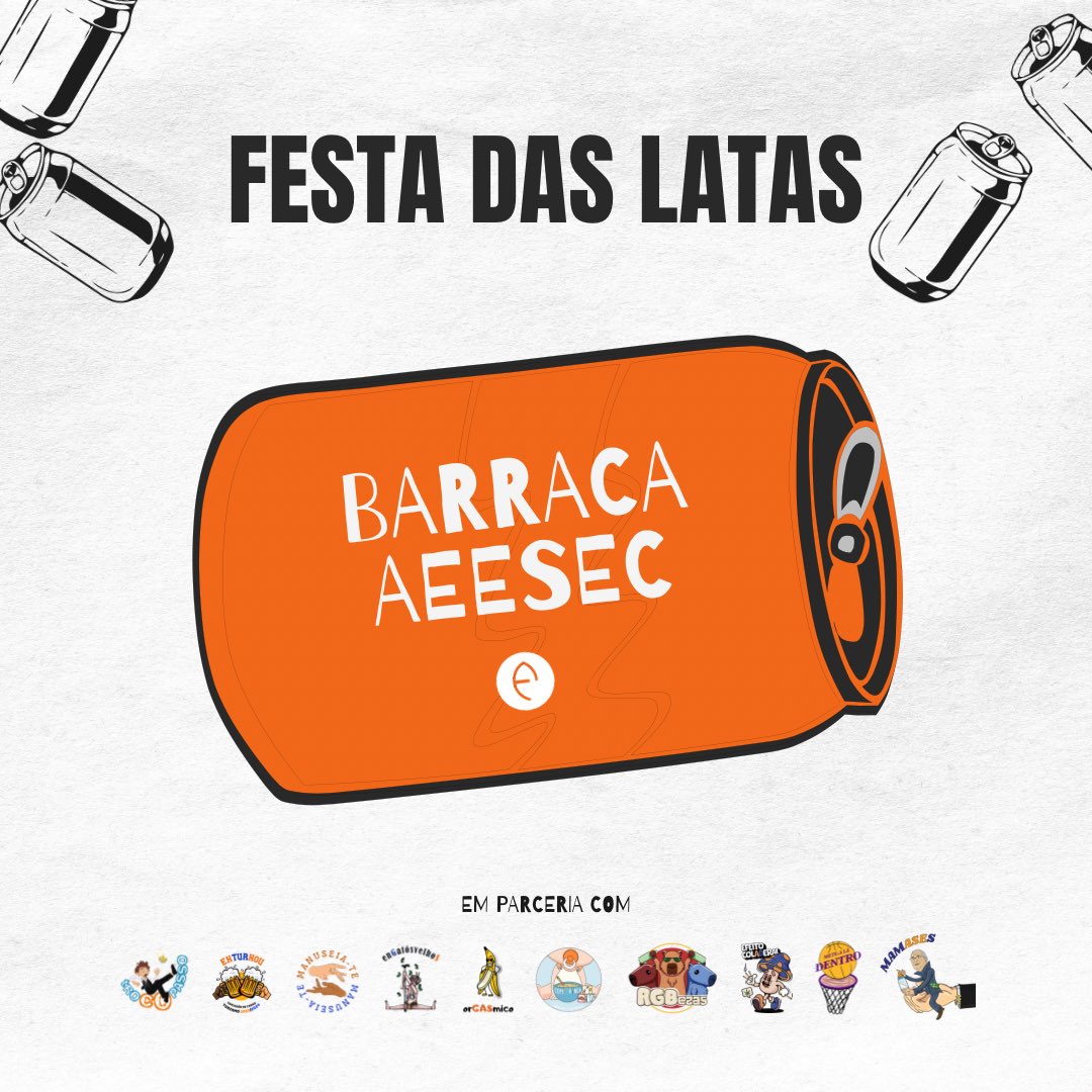 🤚 PARA TUDO!! 

🤪 Este ano a AEESEC tem uma novidade para ti! 

Em parceira com algumas das comissões da ESEC, vamos estar presentes na Festa das Latas com uma barraca. 

De 4 a 8 de outubro esperamos por ti!