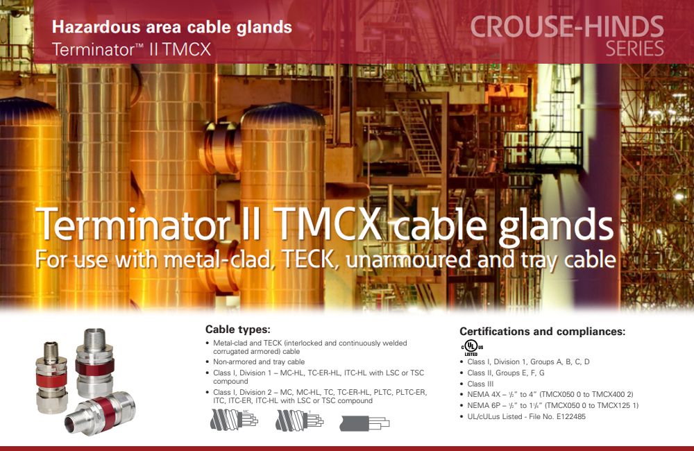 @eatoncorp Crouse-Hinds Division TMCX II explosionproof cable glands are used to terminate armored barrier, non-armored barrier and TECK armored cable in hazardous locations. Learn more > buff.ly/3LI4HMF