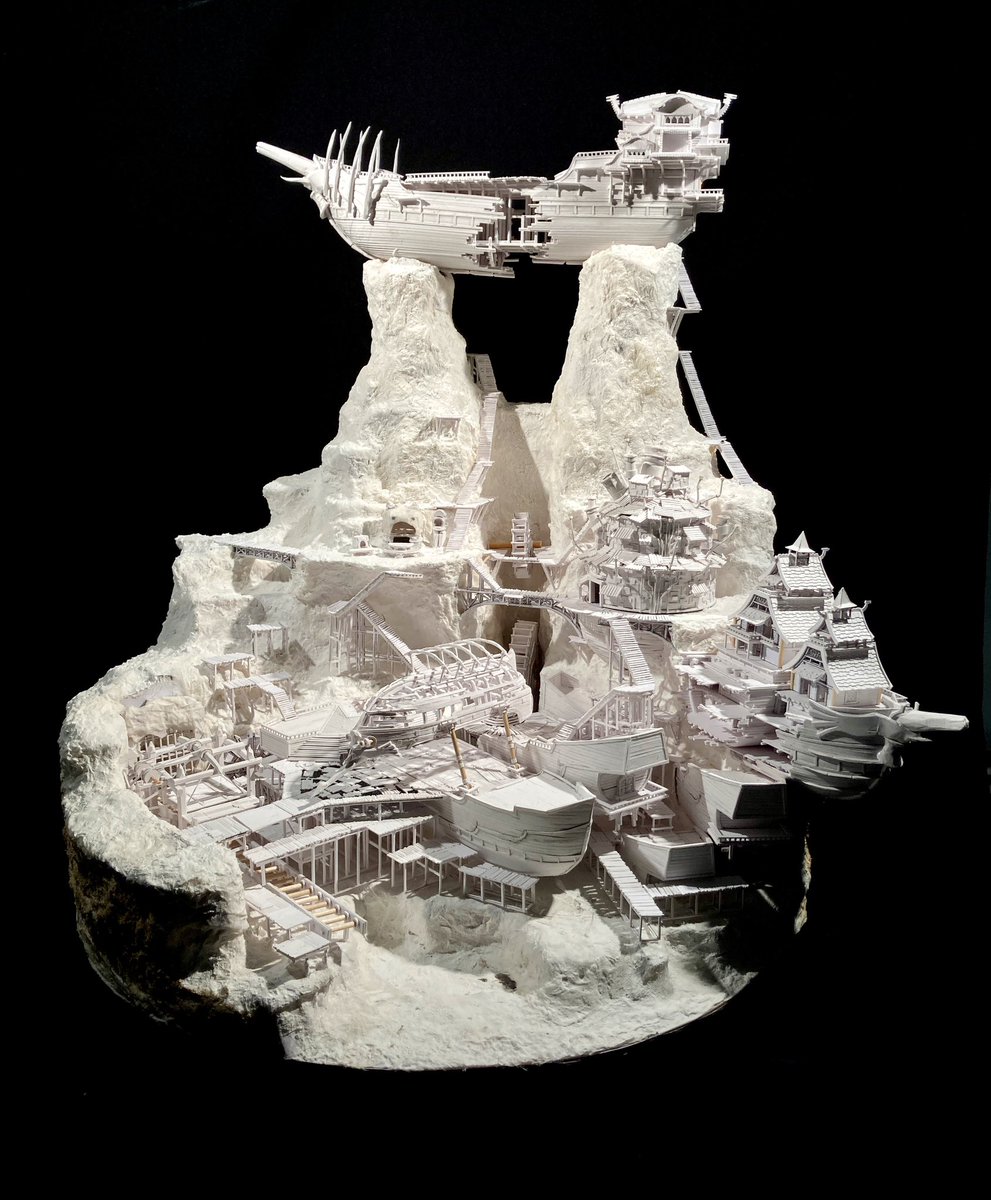 skyburkson's tweet image. Settlement of Astera 
(Monster Hunter: World)
third month checkpoint
made by hand out of paper 
(+ a handful of toothpicks)