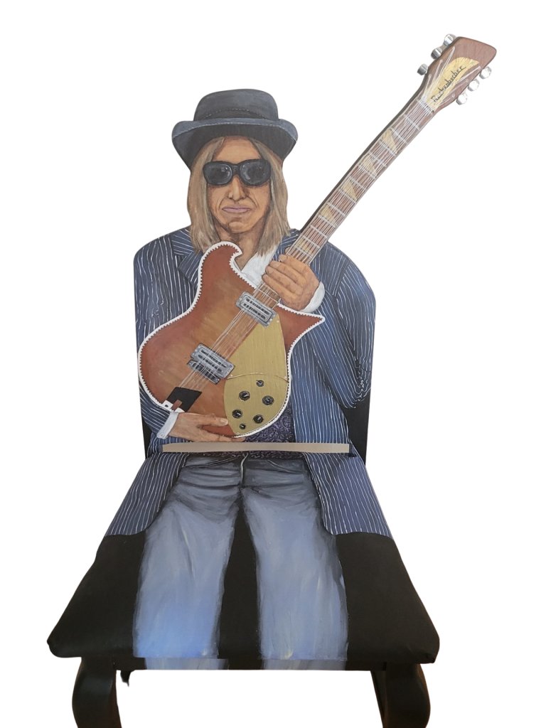 On this day in 2017, we lost #tompetty -ToddFendos.com pays tribute to him. #tompettyandtheheartbreakers #tompettytribute #interiordesign #interiordesignideas #paintedfurniture #funkyfurniture #upcycled #artistsoninstagram#functionalart #paintedchair #upcycle #accentchair