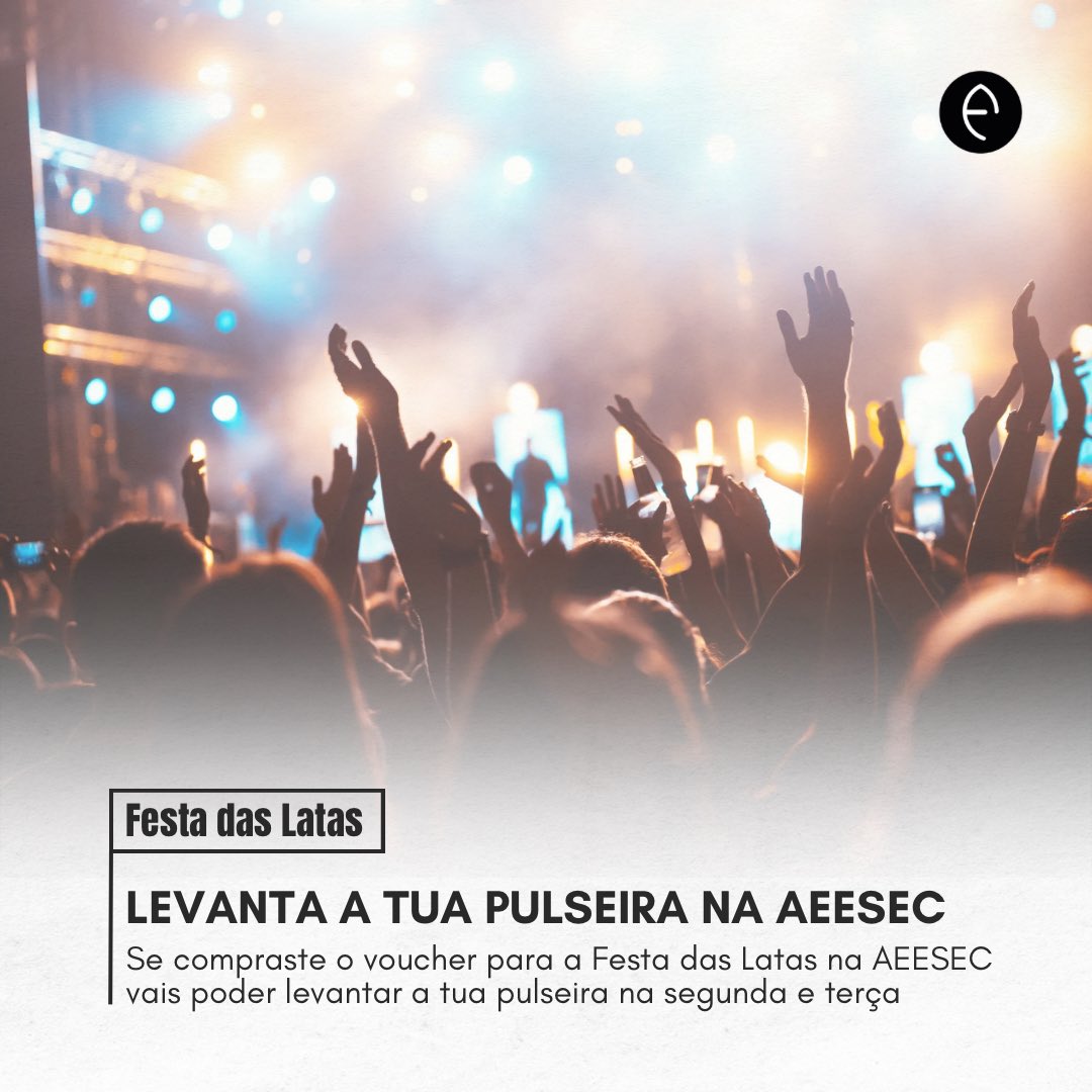 aeesec_'s tweet photo. ℹ️ Esta segunda e terça-feira poderás levantar a tua pulseira, caso tenhas adquirido o voucher na AEESEC. 

Consulta o horário alargado da nossa Associação de Estudantes. https://t.co/gFso7v1I4H