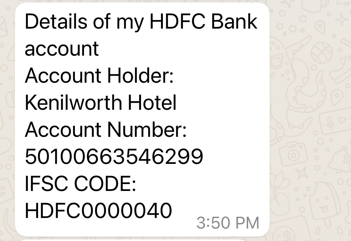 <a href="/Paytmcare/">Paytm Care</a> <a href="/Paytm/">Paytm</a> <a href="/GoogleIndia/">Google India</a> tried to book Kenilworth Hotel Kolkata and got a fraud number on google, a fraud <a href="/HDFC_Bank/">HDFC Bank</a> account and Kenilworth hotel on Paytm 
We Lost ₹18000 help .. #cybercrime #fraud please RT