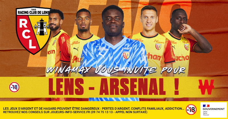 Winamax Sport 🔞 (@winamaxsport) on Twitter photo ⚽️ 2 lots de 2 places en salon sont à gagner pour <a href="/RCLens/">Racing Club de Lens</a> - Arsenal, mardi à 21h00 ! 🇪🇺
🎁 Pour participer : retweetez ce tweet, suivez <a href="/WinamaxSport/">Winamax Sport 🔞</a> et répondez avec votre pseudo Winamax.
👉 Tirage au sort ce soir à 21h00 !
📄 Règlement > bit.ly/WinaConcours23 ⚽️ 2 lots de 2 places en salon sont à gagner pour <a href="/RCLens/">Racing Club de Lens</a> - Arsenal, mardi à 21h00 ! 🇪🇺
🎁 Pour participer : retweetez ce tweet, suivez <a href="/WinamaxSport/">Winamax Sport 🔞</a> et répondez avec votre pseudo Winamax.
👉 Tirage au sort ce soir à 21h00 !
📄 Règlement > bit.ly/WinaConcours23