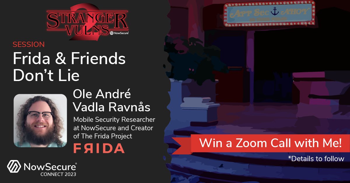 NowSecureMobile's tweet photo. Join his session "#Frida & Friends Don't Lie" and automatically be entered to win a Zoom call with @oleavr at this year'sย #NSConnect23ย Stranger Vulns 2!
https://t.co/cJvNyBwAH1 https://t.co/WGCoYmaMi2