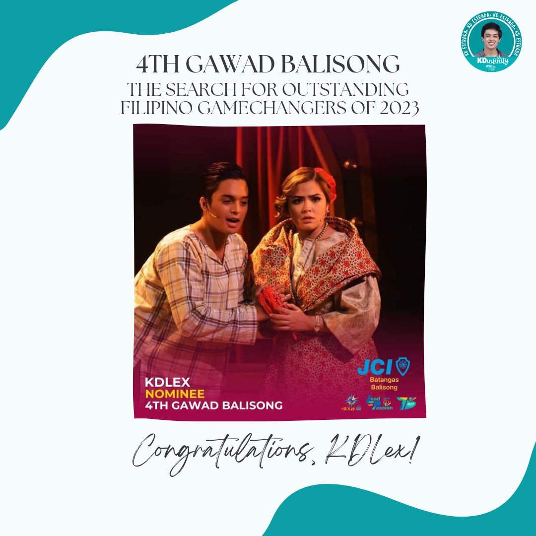 KDinfinityofc's tweet photo. KDLEX
Nominee
4th Gawad Balisong

For fearlessly embarking in the world of theater and captivate audiences with stellar, sold-out performances, showcase unparalleled acting prowess that garners commendation and applause.

©️ JCI Batangas Balisong https://t.co/LfPbHE2KOm