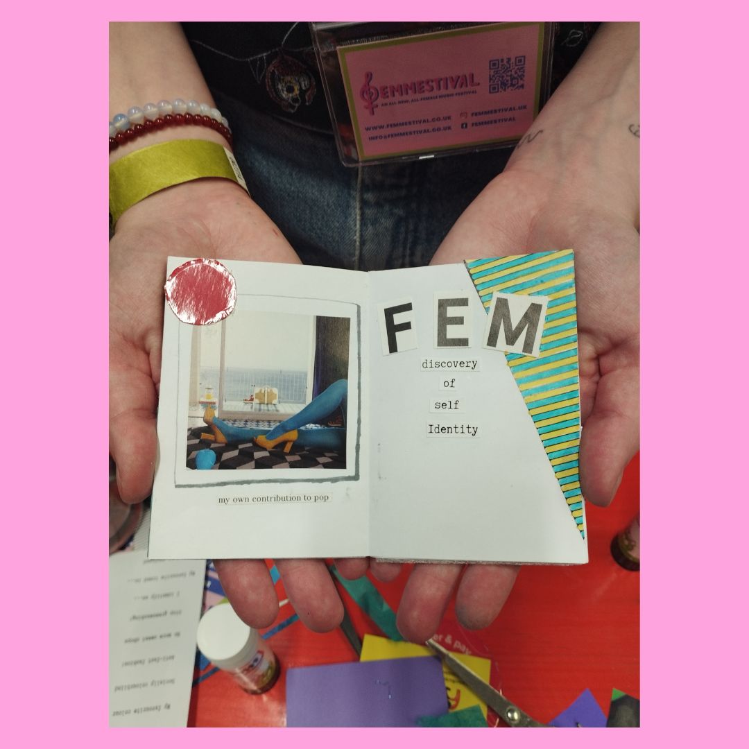 assemblagecoll1's tweet image. Which is your favourite spread? This is one of the many lovely zines made at yesterday&apos;s music zine workshop as part of Femmestival ✂️🙌💜