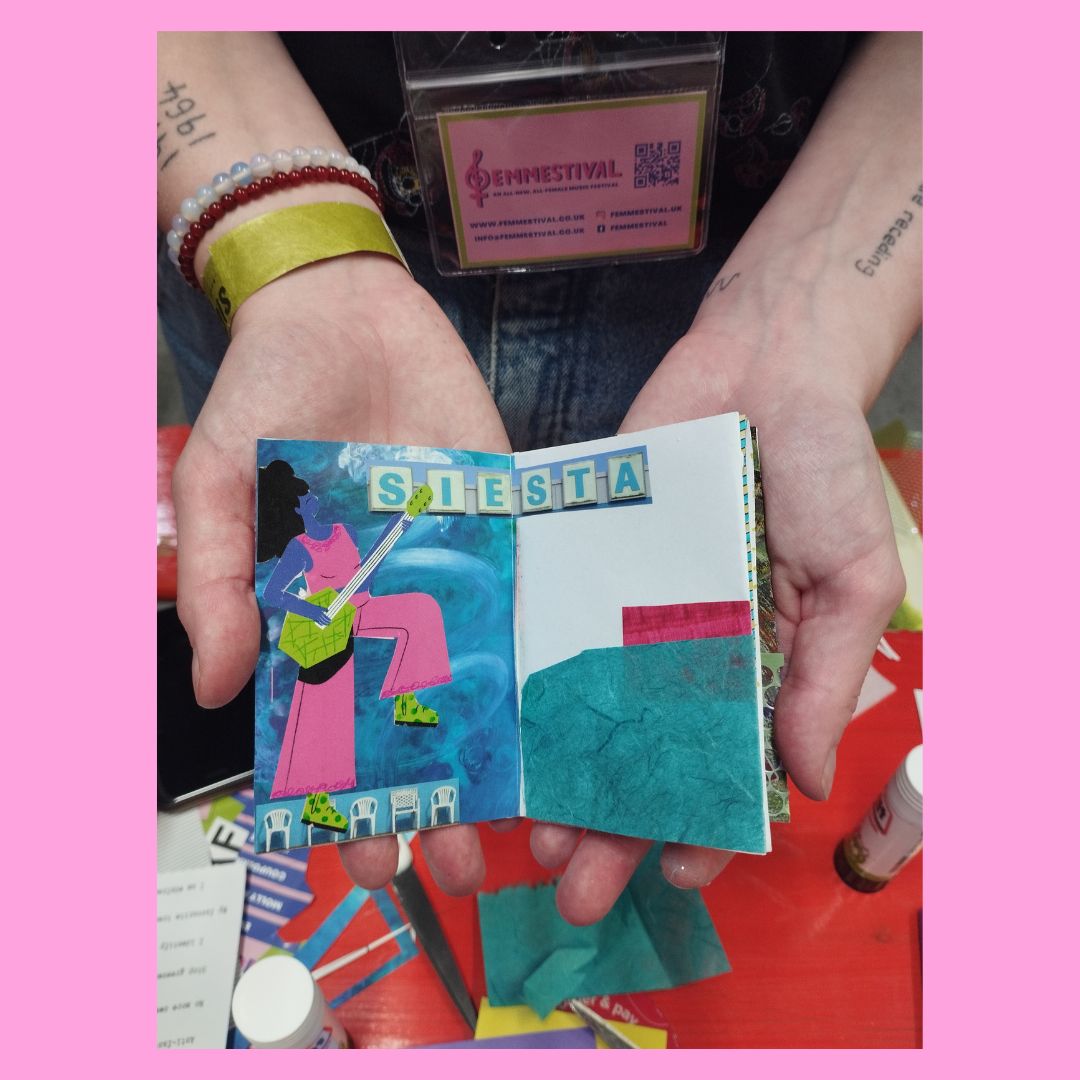 assemblagecoll1's tweet image. Which is your favourite spread? This is one of the many lovely zines made at yesterday&apos;s music zine workshop as part of Femmestival ✂️🙌💜