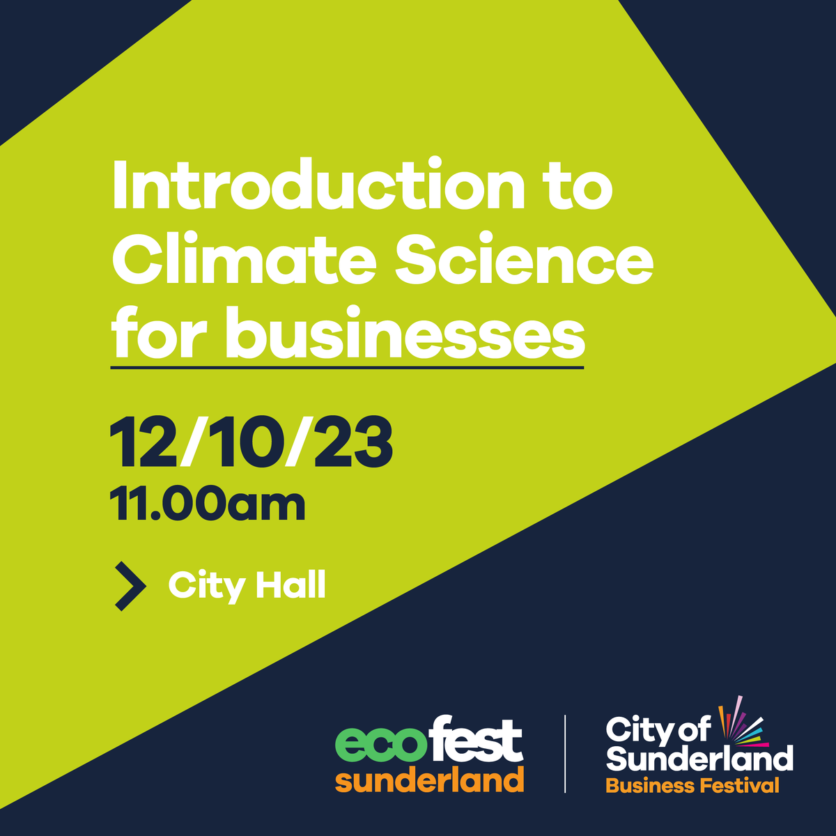 As part of #SunderlandBF23 EcoFest Sunderland will be taking place with a fantastic programme of events. ♻️

Join us for an ‘Introduction to Climate Science for businesses’ on Thursday 12th October at 11am in City Hall. 🏫

eventbrite.com/e/introduction…

#SunderlandBF23 #ecofest