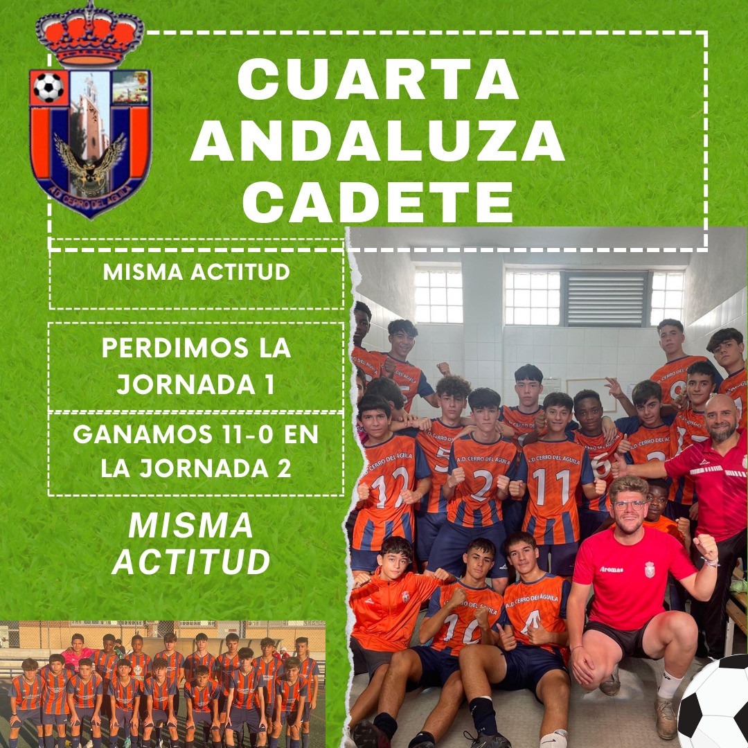 Buenas noticias para el equipo cadete de @javisaen7. 

Ha recuperado sensaciones en la Jornada 2. 

Victoria.

#Cerro #cerrodelaguila #SomosElCerro #futbolsevillano #futbolsevilla