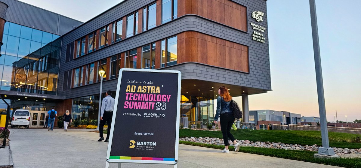FlagshipKansas's tweet photo. Kicking off the 2nd annual Ad Astra Technology Summit! Get ready, our first speakers are heading to the stage at the incredible @BartonSchoolWSU! LET'S GOOO! #AdAstraTech23 https://t.co/kVFYbfkNS0