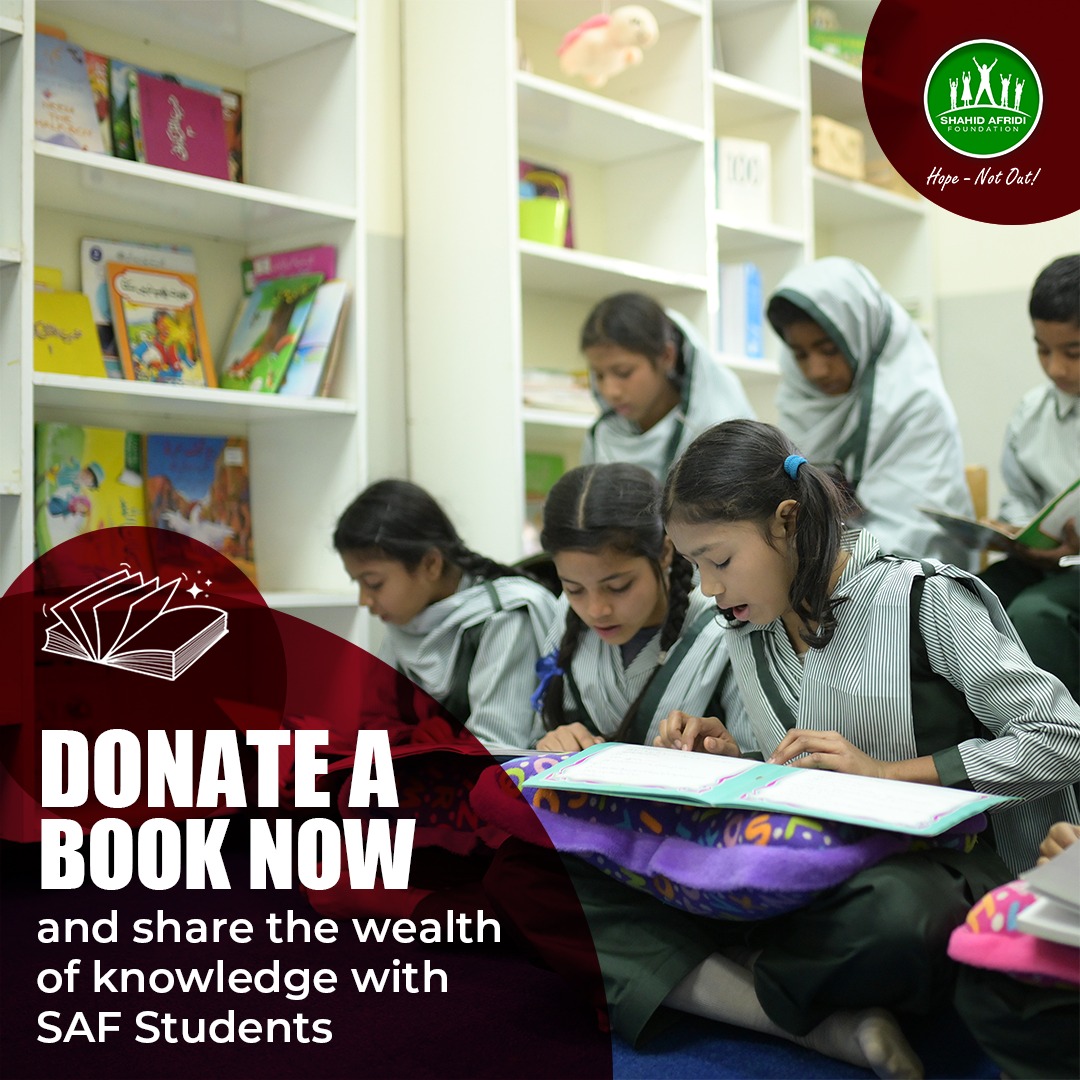SAFoundationN's tweet photo. Help enrich minds of young #SAFstudents by donating a book to #SAFlibraries at our schools! Simply post any quantity of books to our head office in Karachi and do your part in ensuring #HopeNotOut through enlightenment 💡 https://t.co/hOiLW6oY04