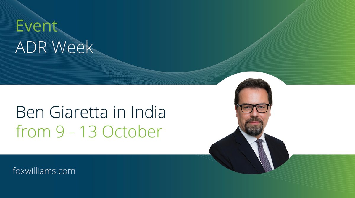 Next week Ben Giaretta is attending ADR week in India. This event runs from 9 - 14 October with multiple sessions relating to Arbitration law and practice. If you are attending this event and would like to catch up with Ben, please get in touch. #adr #arbitrationlaw #dispute