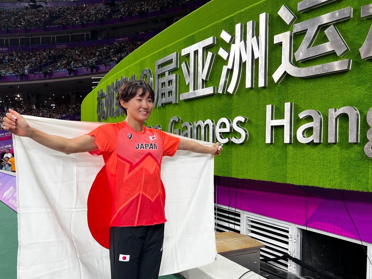 jaaf_official's tweet photo. /／
【#杭州アジア大会🇨🇳】
チームカメラ📸
\＼

◆女子棒高跳決勝
2位🥈🇯🇵#諸田実咲（アットホーム）4m48※日本新

諸田選手自らが持つ🇯🇵日本記録を更新して見事🥈銀メダル獲得です🙌

3m40 -
3m60 -
3m80 ○
4m00 ○
4m10 ○
4m20 ○
4m30 ○
4m40 ○
4m48 ○
4m53 ×××

応援ありがとうございました🙋‍♂️🙋‍♀️

#声援を力に_挑戦のその先へ #TEAMJAPAN #がんばれニッポン