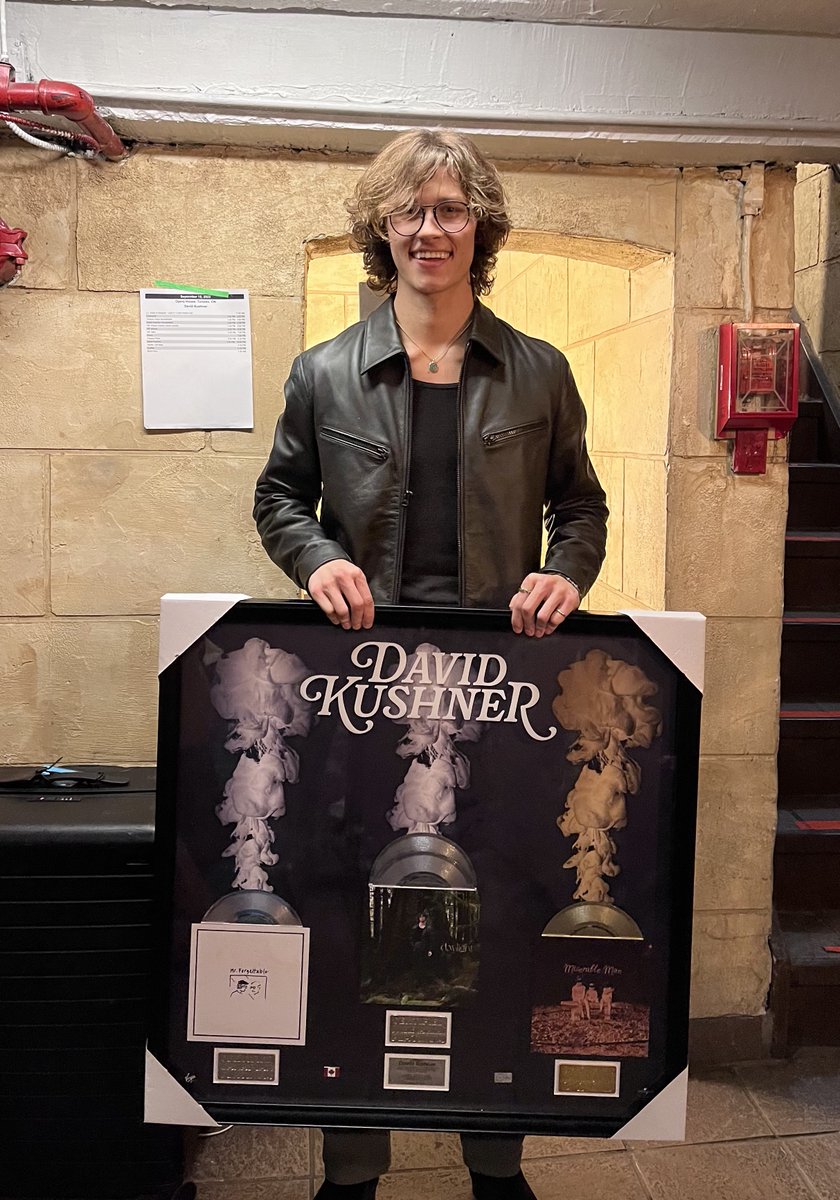 Congratulations to @davidkushner_ for receiving his first @GoldPlatCA plaque for his three singles “Daylight” (2x Platinum Single) presented ahead of his show in Toronto on Sept 15 “Mr. Forgettable” (Platinum Single), “Miserable Man” (Gold Single)