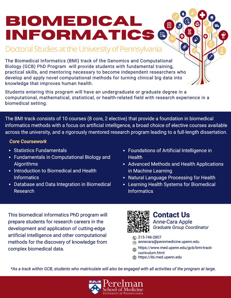 Applications for the 2024 academic year are officially open - and this year, there is NO application fee! Not only that, but we are excited to announce a new biomedical informatics-focused track of the GCB PhD program. Apply here by December 1st: applyweb.com/upenng/index.f…