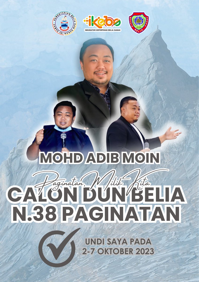 AdibMoin's tweet photo. Bismillahhirrahmannirrahim. Dengan rendah diri saya mencalonkan diri sebagai Calon Dun Belia Sabah N.38 Paginatan.

Mohon sokongan dan dukungan dari rakan-rakan twitter(X) untuk mengundi saya pada 2-7 Oktober ini. InsyaAllah sy akan membawa aspirasi dan suara belia Dun Paginatan. https://t.co/HaCWkcMKGN