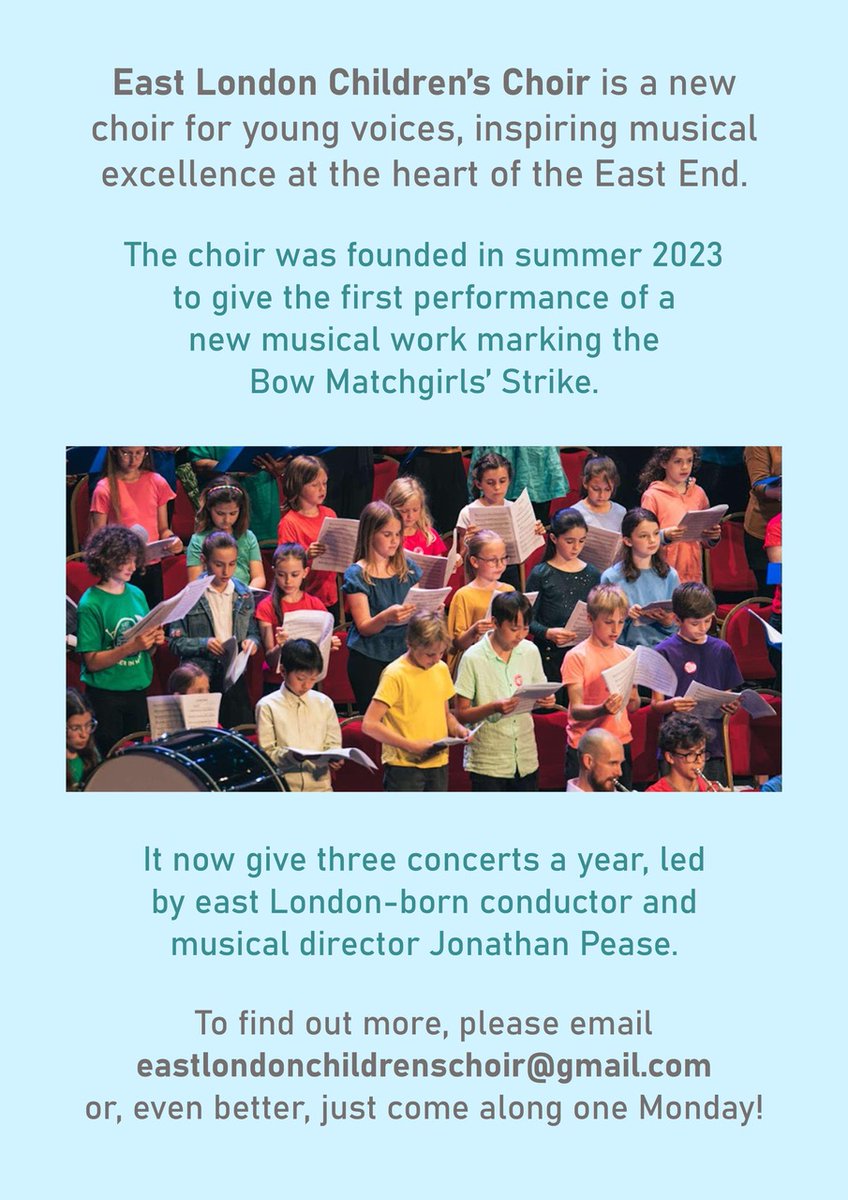 Since it's Monday, it's the perfect time to shout about East London Children's Choir, who performed in our recent project for massed choirs and rehearse every Monday night. It's great fun - send any budding singers their way!