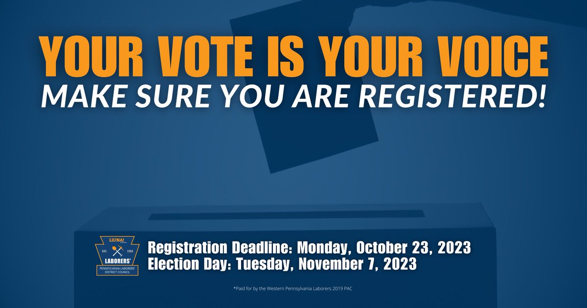 Your vote is your voice, and you deserve to be heard! 📣🗳

Protect your #Union way of life and save your hard-earned wages, pensions, and benefits by registering to vote at the link below! #UnionStrong #VoteUnion #PALaborers 

vote.pa.gov/Pages/default.…