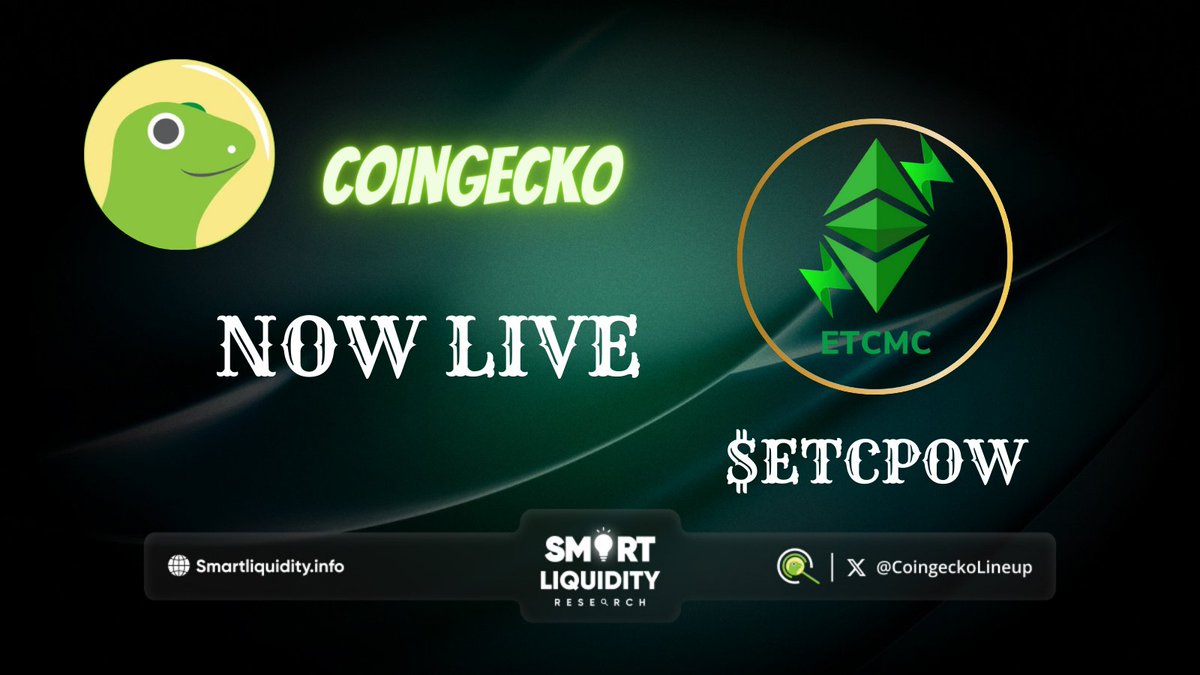 MAGABetrayals's tweet photo. 📣 #CoinGecko Honors a New Listing

🔷@ETCMC777 is a community-driven mining pool and decentralized autonomous organization
 
⚡️ $ETCPOW Key elements:

🔷Max supply: 1B
🔷Network security
🔷Utility and rewards

🔽VISIT
https://t.co/kLP8LcV7du https://t.co/BBhOXkwQFF
