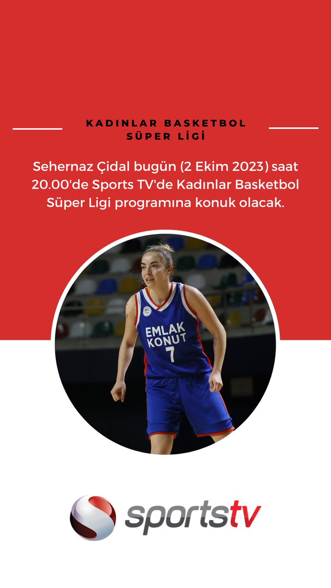 SkyHooksMedia's tweet photo. Sehernaz Çidal bugün saat 20.00'de @sportstv'de Kadınlar Basketbol Süper Ligi programına konuk olacak.  

👉👉 https://t.co/KFpMlDfosx https://t.co/S3HZQzUNfK