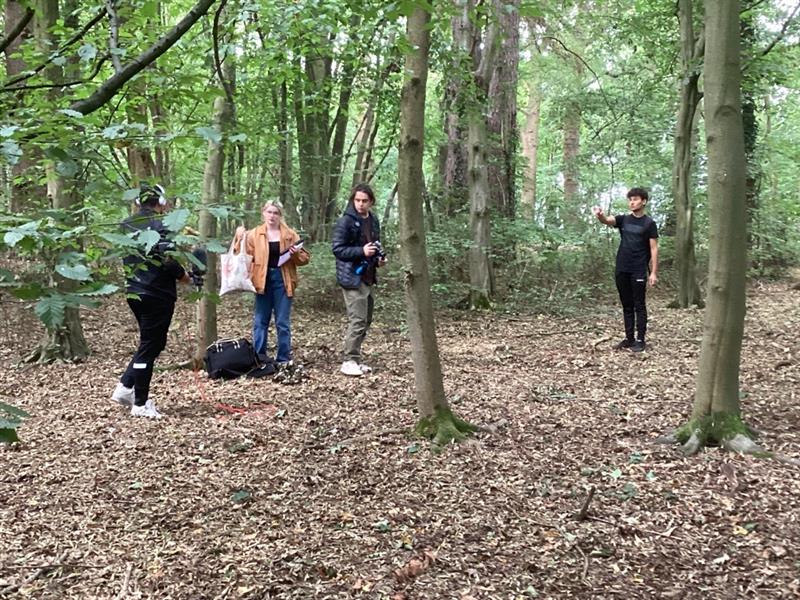 HCJournalism's tweet photo. What's that coming over the hill?
@HarlowCollege Media students take to the woods for their first day shooting their horror movies https://t.co/wlGKeKkAKD
