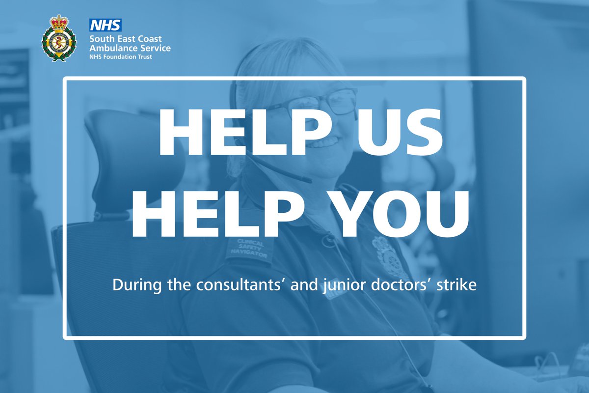 We are are likely to face increased pressure this week while strike action by junior doctors and consultants affects some NHS services
Please #HelpUsHelpYou by:
🚑Keeping 999 for life-threatening emergencies only
💻Using NHS 111 online
💚Being kind &amp; patient with our people