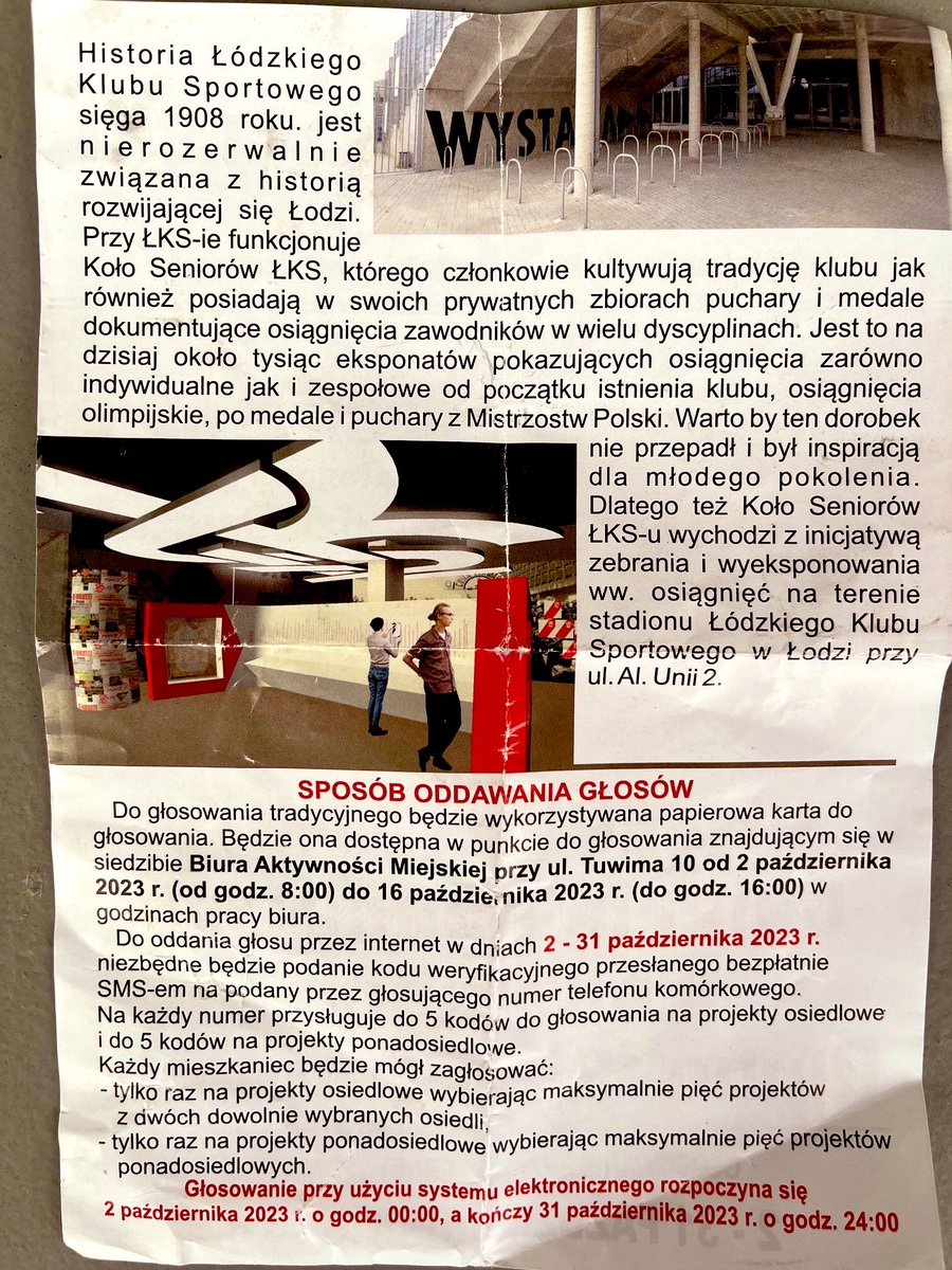 ❗️ WAŻNA KWESTIA  ❗️

W najbliższym czasie nie ma szans aby powstało muzeum z inicjatywy klubu, zatem musimy wziąć sprawy w swoje ręce. 
Oddajcie głos w ramach budżetu obywatelskiego na „PRZEPLATANKĘ” - czyli muzeum ŁKS-u na Stadionie Króla. 👇

budzetobywatelski.uml.lodz.pl/glosowanie-202…