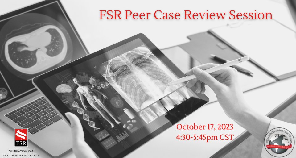 StopSarcoidosis's tweet photo. Join FSR on on 10/17 for a new FSR-GSCA’s Peer Case Review Session. Two unique cases will be presented! This event is virtual and complimentary. 

Learn more &amp; register: https://t.co/vzTn8XYvwD

#sarcoidosis #raredisease #sarctwitter https://t.co/RnOUUCvb51