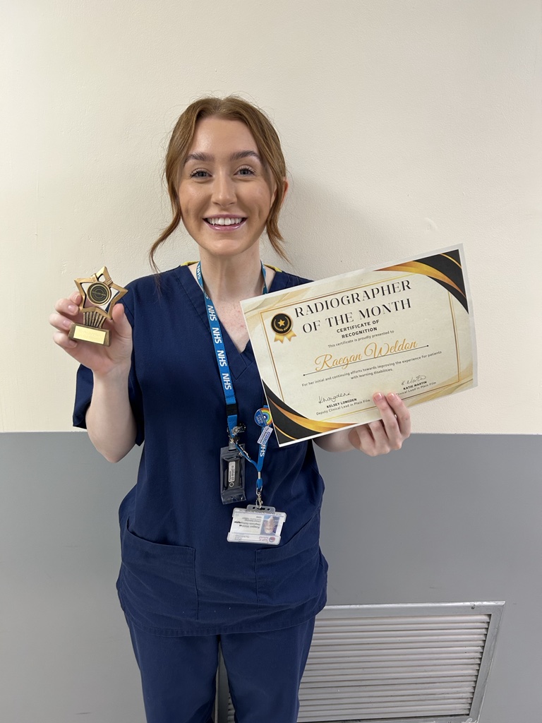 Congratulations to Raegan Weldon for winning the X-ray departments' very first 'Radiographer of the Month'. Raegan continues to go above and beyond to improve the imaging experience for patients with learning disabilities. Thank you Raegan and Well Done! @kelseyxray