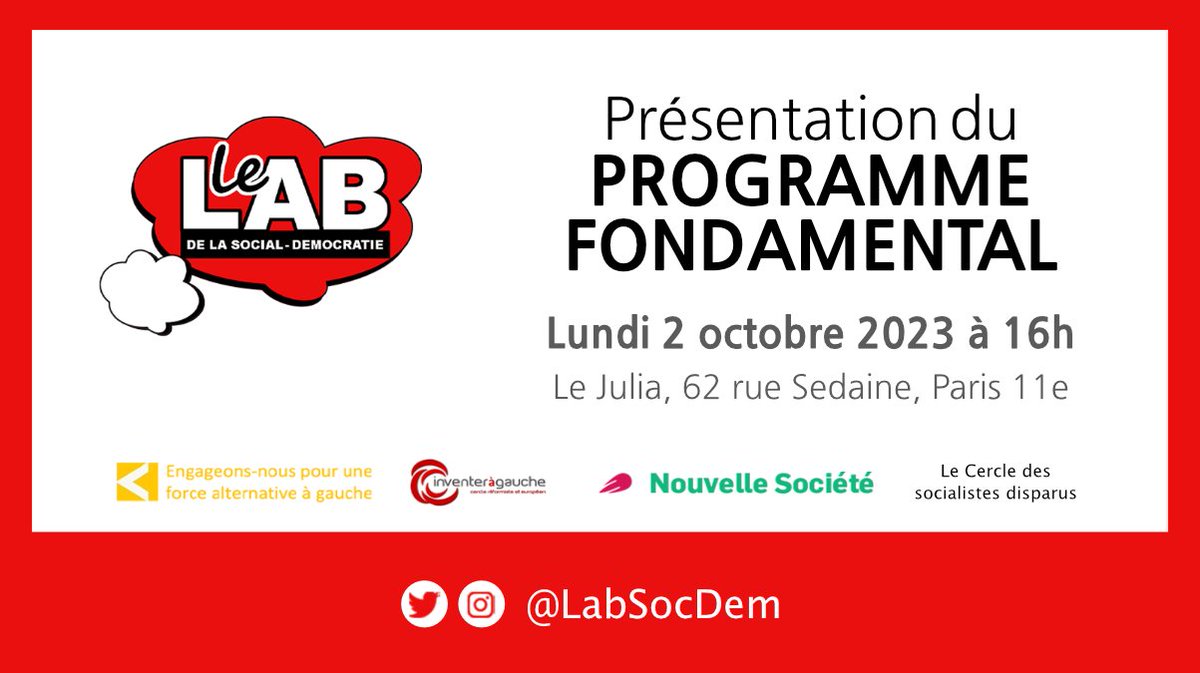Le LAB de la social-démocratie (@labsocdem) on Twitter photo Suivez ci-dessous les moments forts de la présentation du #ProgrammeFondamental avec <a href="/jccambadelis/">Jean-Chr. Cambadélis</a> <a href="/mdestot/">Michel Destot</a> <a href="/JoffrinLaurent/">Laurent Joffrin</a> et <a href="/patrickvieu10/">Patrick VIEU</a> ! Suivez ci-dessous les moments forts de la présentation du #ProgrammeFondamental avec <a href="/jccambadelis/">Jean-Chr. Cambadélis</a> <a href="/mdestot/">Michel Destot</a> <a href="/JoffrinLaurent/">Laurent Joffrin</a> et <a href="/patrickvieu10/">Patrick VIEU</a> !
