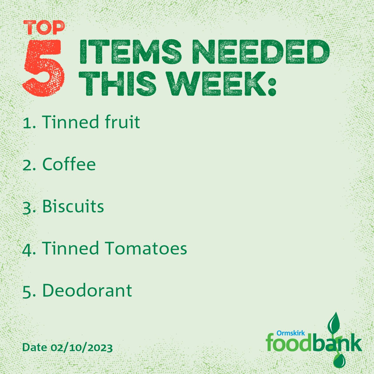 See below for items urgently needed by <a href="/OrmskirkFB/">Ormskirk Foodbank</a> so we can help those who can't afford the essentials