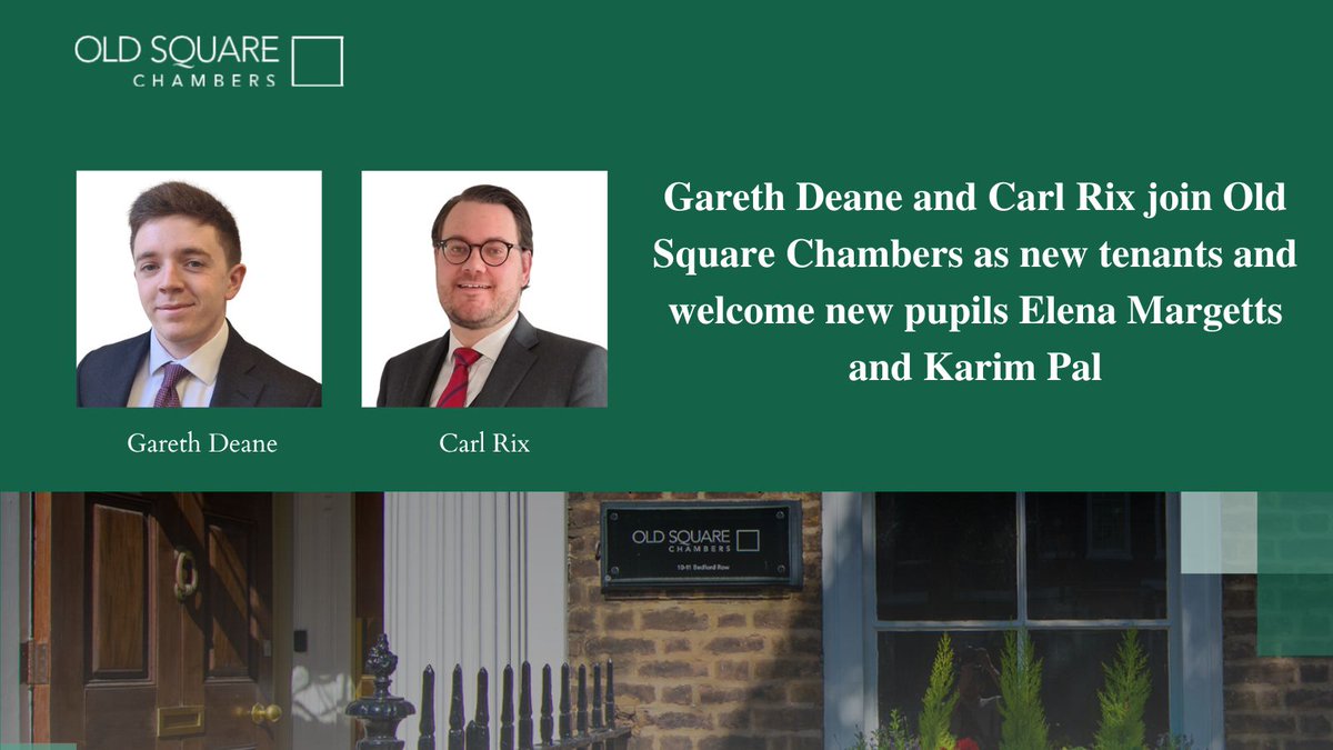 OldSqChambers's tweet image. We are delighted to welcome Gareth Deane and Carl Rix as new tenants following successful completion of their pupillage and welcome Elena Margetts and Karim Pal to @OldSqChambers begin their pupillage journey. #pupillage #newjoiners #welcome