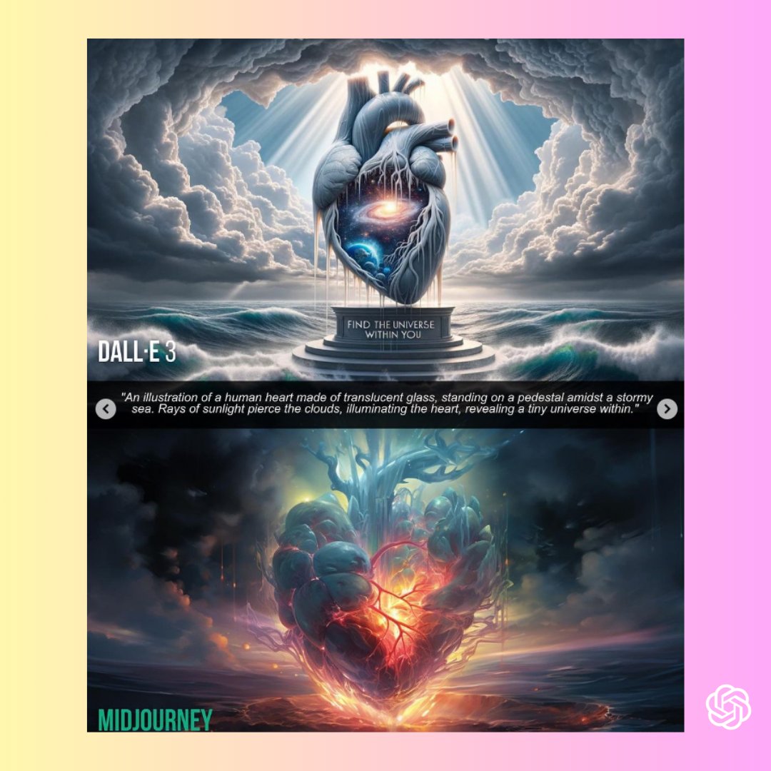 CreativeAIboost's tweet photo. A side-by-side comparison of the latest DALL-E 3 and Midjourney.

DALL-E 3 or Midjourney? 🤔 https://t.co/Ar9ryQQMXs