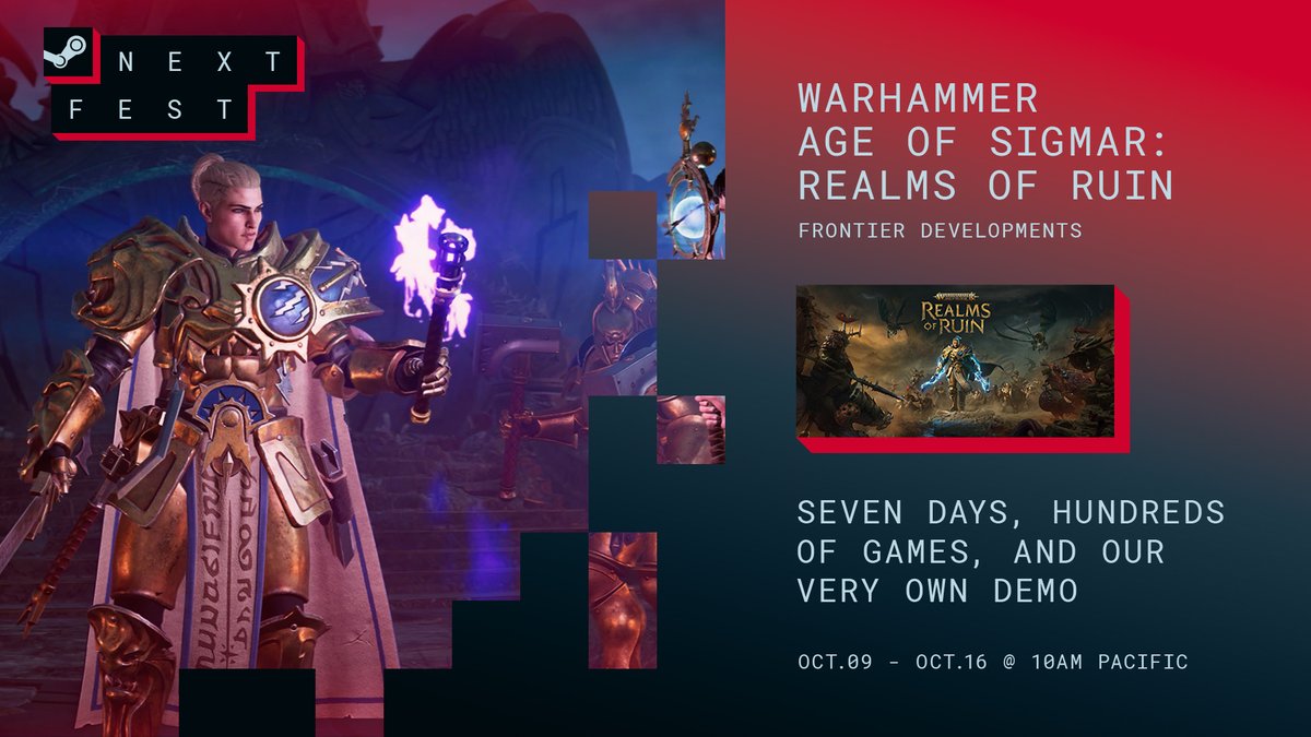 RealmsOfRuin's tweet photo. 🕹️ Realms of Ruin is coming to Steam Next Fest in a BIG way, including a 3 mission campaign demo exclusively for Steam players! 

🔗 Find out more: https://t.co/DGEkx9VTQ0

📅 Steam Next Fest starts 9th October from 6pm BST! https://t.co/ul3vkMmTe3