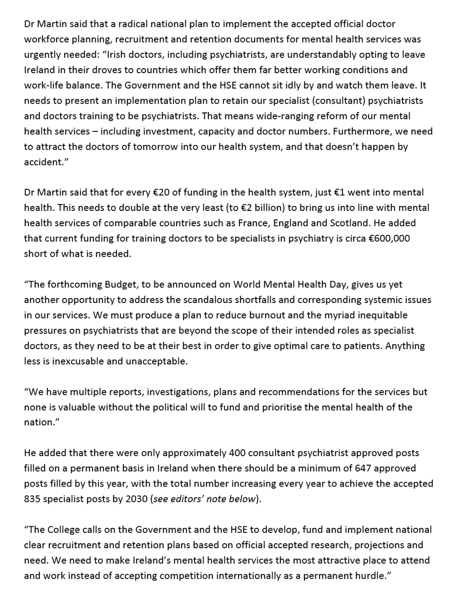 Doctor burnout is having a hugely negative effect on patient care, according to research. See full statement from the College President, Dr Lorcan Martin, ahead of World Mental Health Day and Budget 2023: irishpsychiatry.ie/blog/press-sta…
