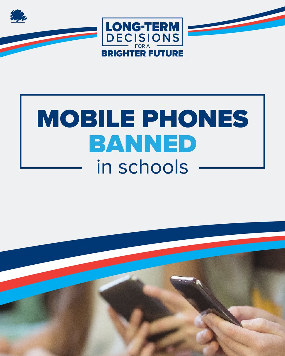 GillianKeegan's tweet image. We know that mobile phones are a source of distraction and bullying in the classroom

Yet, 40% of 14-year-olds report that their lessons were disrupted by phones

So today, we’re banning phones in schools

The @Conservatives are taking long-term decisions for a brighter future