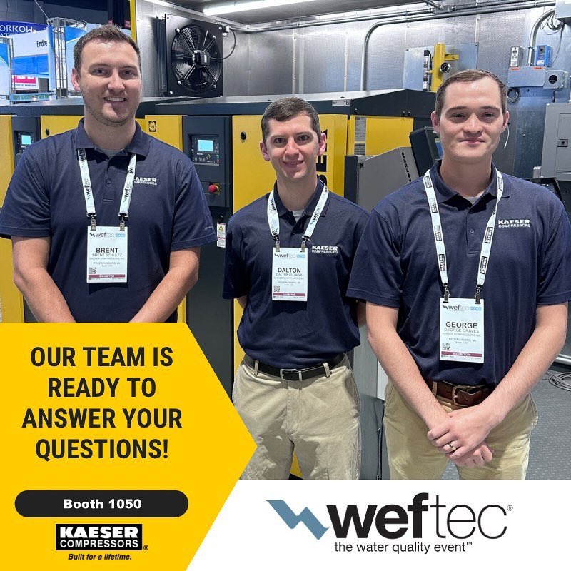 KaeserUSA's tweet image. Our blower experts are standing by to answer your questions about blowers for wastewater treatment and aeration. Visit us in booth 1050 at #WEFTEC!

#weftec2023 #wwtp #aeration #kaeserontheroad #wastewater #watershow #blowers