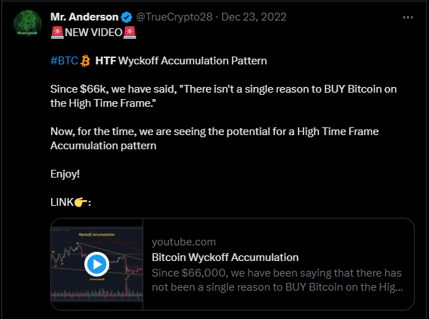 Truecrypto's tweet photo. #BTC 

You can tell that almost everyone missed the entire move up this year b/c they talk about #2023 being a Bear market for #Bitcoin

Meanwhile, #BTC is currently up 71% on the year! They missed it all, so it didn't happen; this is the way of the LARP & the fake TA guys that show you BS charts daily.

In December, when #BTC was at $16k, I said we would see $31.7K this year. I also made an hour-long video explaining it.

However, this isn't about me. This is about helping YOU understand that you are being led to believe nonsense daily.

Draw a chart to ATH's, and you get 1000+ likes guaranteed. Draw out a scenario that happens exactly as you called it, and you'll never see anything close to that. It is all completely backward, and all it does is cost people money b/c they believe the bs'ers.

The most interesting part is that the bs'ers never get punished for it. They can be dead wrong 90% of the time and grow this crazy cult-like following that defends them to no end.

In fact, when I made the call for $31.7K (the exact top by the way) at $16k, a guy whose name was actually "CAP" (you couldn't make that up) told me I was wrong, and I publicly explained why I disagreed. Then, as Bitcoin began to climb, he started moving the goalposts, and I called him out for it. But, I only bring it up b/c of what happened next, not only did his army come after me, but SO MANY large accounts that many people find credible attacked me as well, claiming that I was attacking him, blocking me, calling me names, and telling me he could still end up being right and all kinds of other BS. 

It was hilarious b/c the only thing I said to the guy was, you were wrong; admit you were wrong, and you'll be fine. Why? Because we are all wrong at times.

Why explain all this? Because it is up to you to pay attention to results. Stop thinking a guy with 50K, 100K, 200k, 500k, or a million followers KNOWS anything just b/c they have a big following. In reality, the opposite is typically true. Look for substance; substance is not a giant up or down arrow, nor is it reading something you agree with. Nor is it some magical-looking chart that has a price prediction based on a curved line or a 3-week chart (epically dumb btw) or a bunch of squiggly lines showing up or down options where no matter what happens, they were right.

If you follow people and support them, make sure they truly bring you value that helps YOU improve YOUR trading.

Good luck!