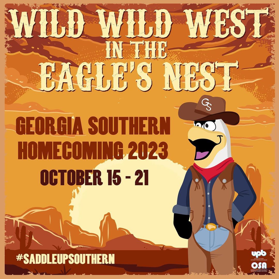 Happy Homecoming Week and welcome to the Wild Wild West in the Eagles Nest! There are so many events happening this week leading up to our True Blue 5k and Homecoming Game! Visit students.georgiasouthern.edu/student-activi… for a full schedule of events! #SaddleUpSouthern